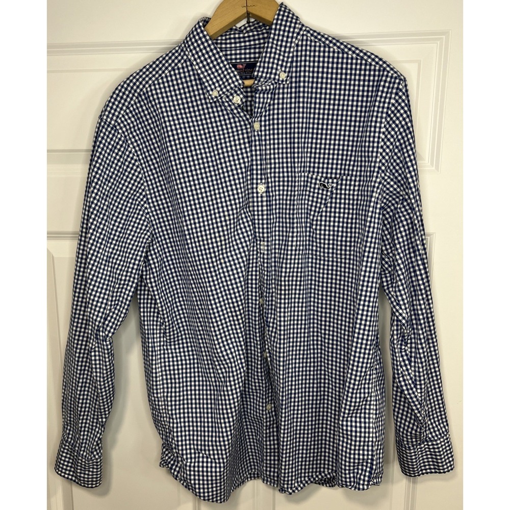 VINEYARD VINES Tucker  Men's LARGE Blue-Check Cotton/Spandex Button Down Shirt